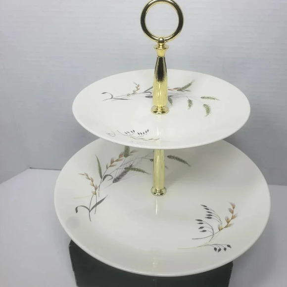 Crown Essex Other - Vintage Crown Essex Canadiana Wheat Pattern 2-Tier Cake Stand with Handle,